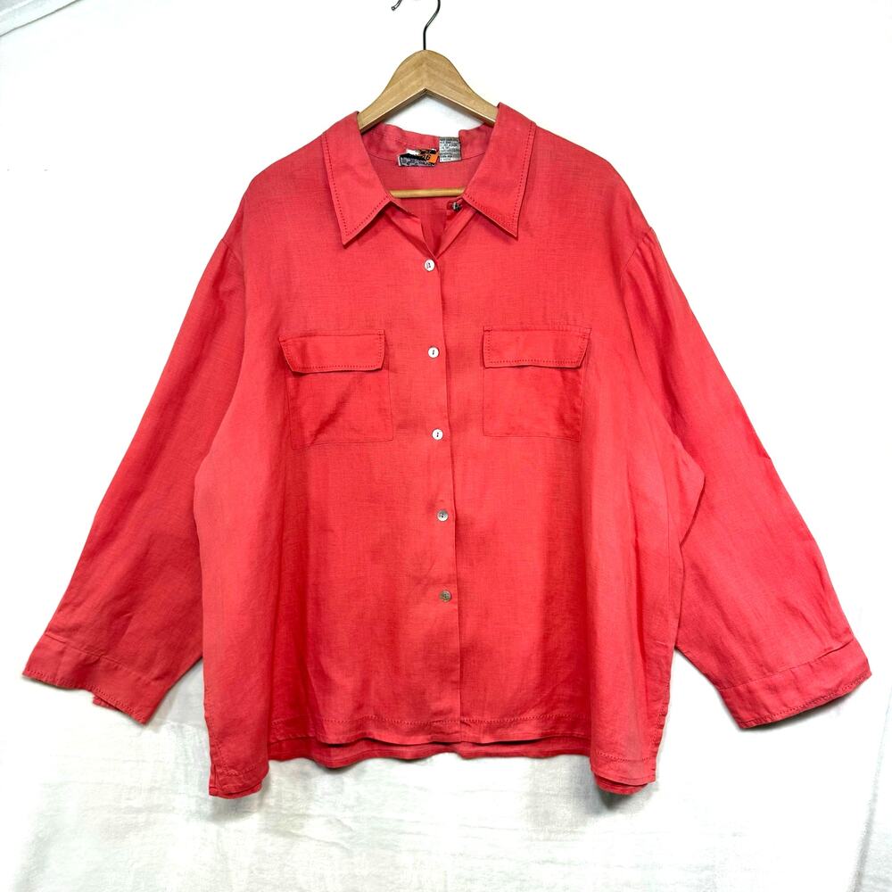 Edward Woman 2X Plus Pink‎ Irish Linen Buttoned Shirt Summer Resort Breezy Beach